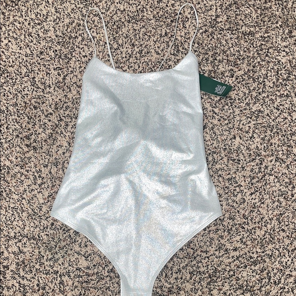 wild fable Shimmery Silver White Scoop Neck Bodysuit